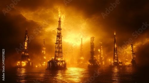 Obraz na płótnie oil rigs extracting oil w salonie