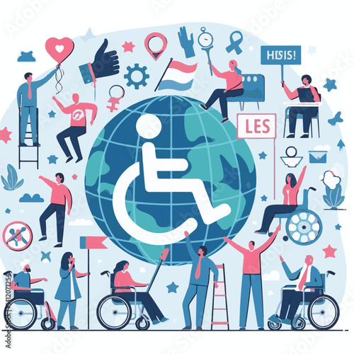 disability, day, international, illustration, people, world, vector, concept, care, banner, disabled, happy, disabilities, poster, awareness, health, national, sign, global, prevention, rights, month,