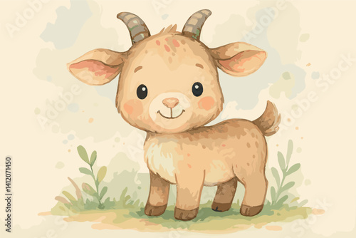 Cute cartoon goat illustration for children's designs and storybooks