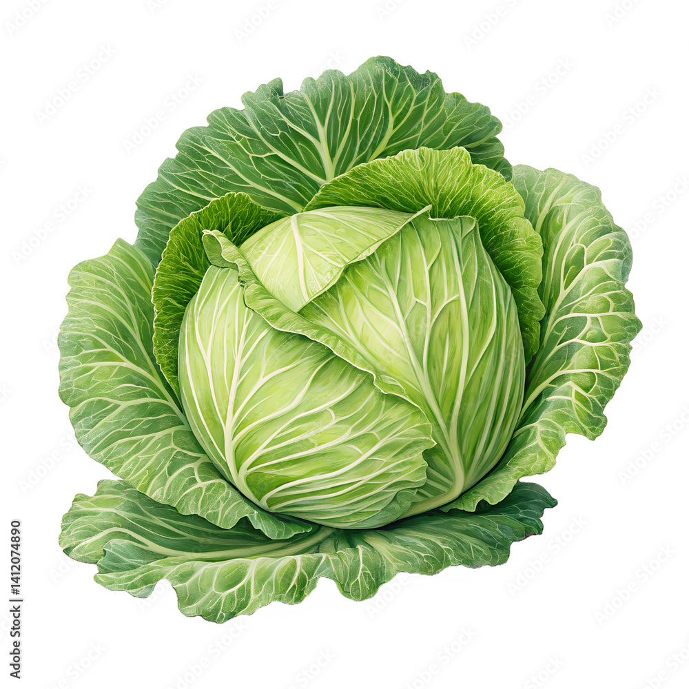Obraz premium A large green cabbage with a white stem