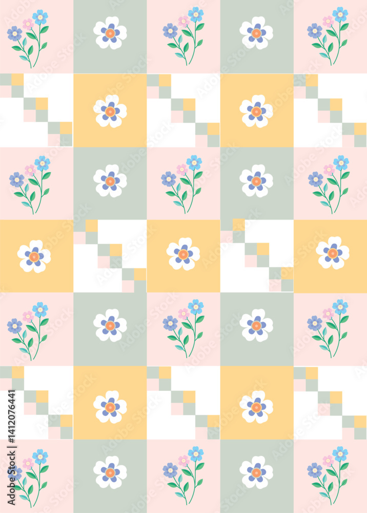 seamless pattern with flower and shape , fabric, Hand-drawn, Pattern Design, Repeatable, decoration, wallpaper, fashion, baby, mosaic, tablecloth, pixel, square, textile seamless pattern with flower and shape , fabric, Hand-drawn, Pattern Design, Repeatable, decoration, wallpaper, fashion, baby, mosaic, tablecloth, pixel, square, textile