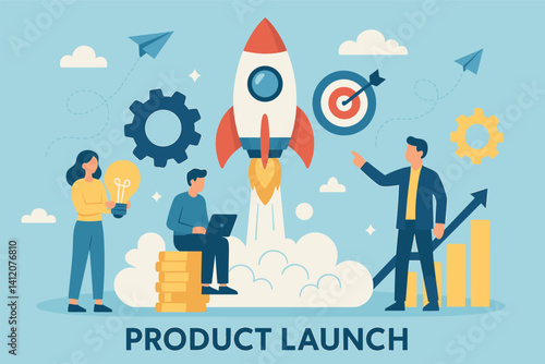 Dynamic startup launch with rocket concept in business strategy design