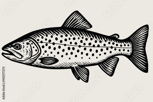 Black and white trout sketch for nature and art projects