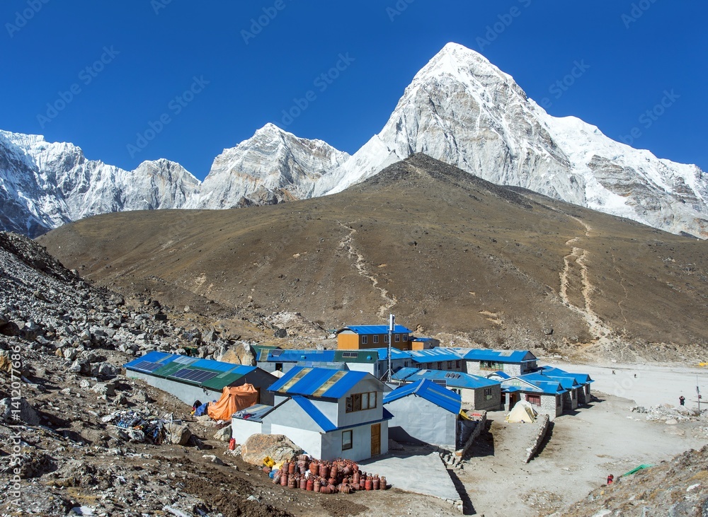 Gorak shep village mount Kala Patthar and Pumori peak