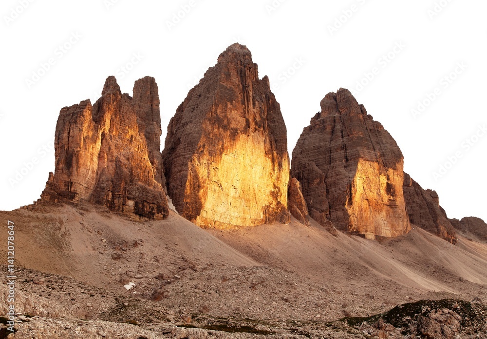 Drei Zinnen or Tre Cime di Lavaredo isolated on white