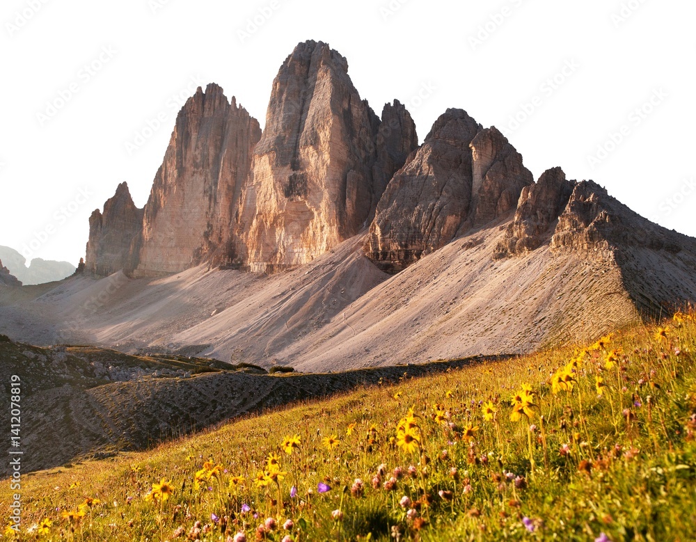 Drei Zinnen or Tre Cime di Lavaredo isolated on white