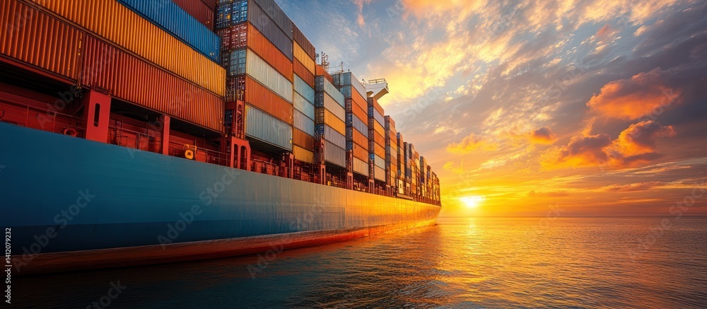 custom made wallpaper toronto digitalCargo ship at sunset, ocean transport, golden hour