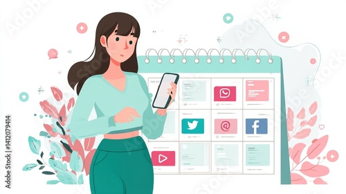 Wallpaper Mural Woman planning social media content on calendar. Torontodigital.ca