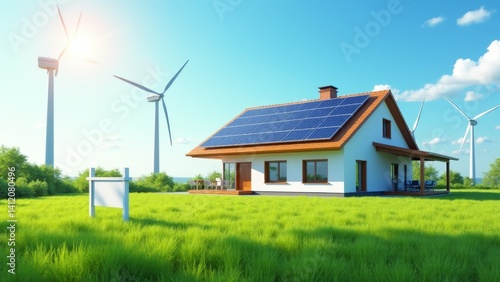 Wallpaper Mural Sustainable Home With Solar Panels Windmills Torontodigital.ca