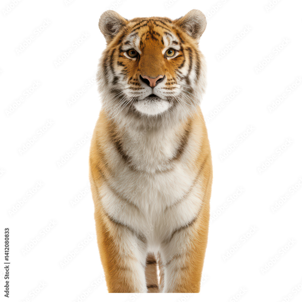 Obraz premium Close-Up View of Majestic Tiger Staring Intently Forward, isolated on transparent background.