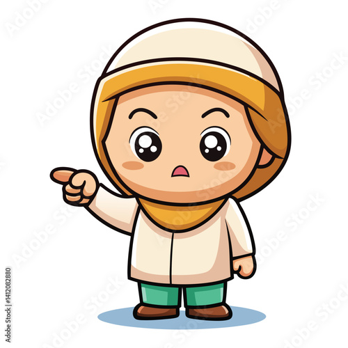 Cartoon girl in hijab pointing