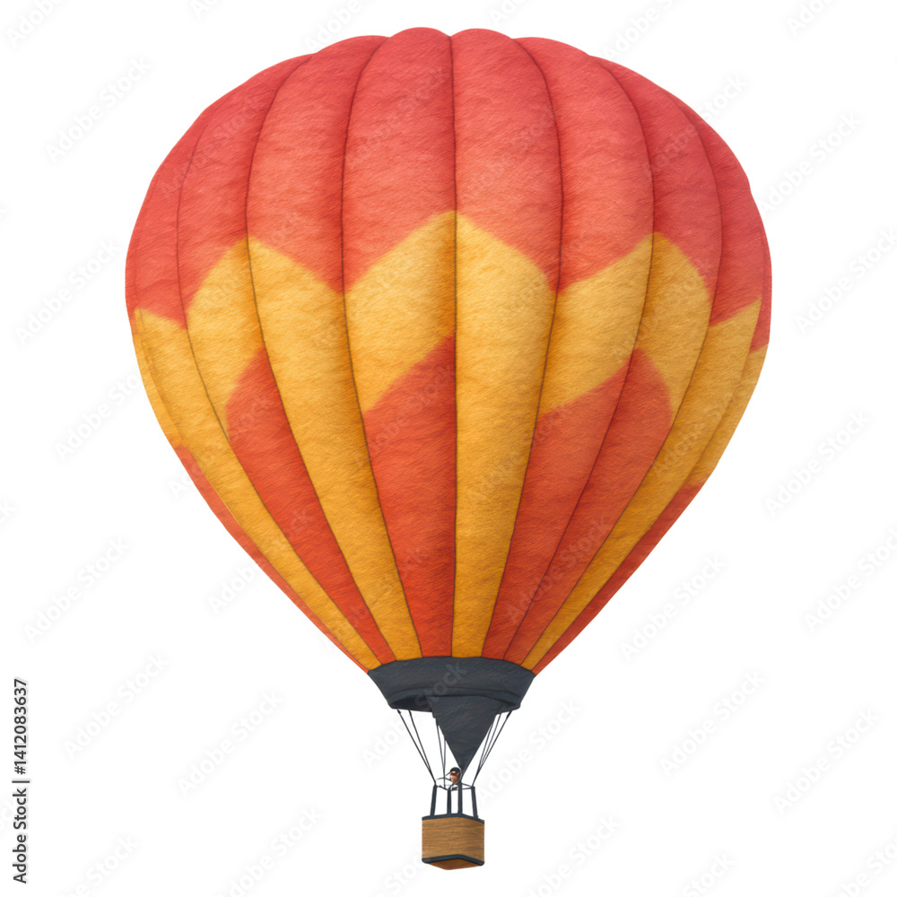 Fototapeta premium Colorful Hot Air Balloon in Vibrant Sunset Sky, isolated on transparent background.