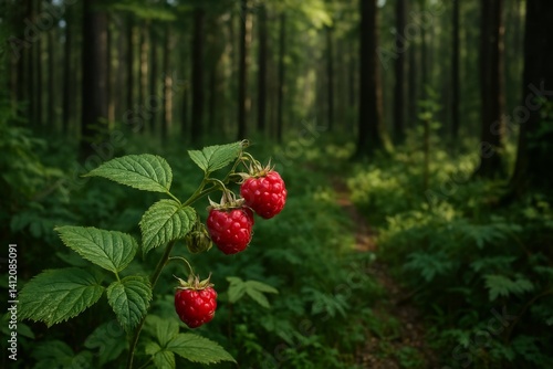 Strawberry Plant With Ripe Fruit Growing in a Lush Forest During Late Spring