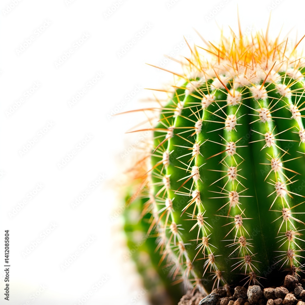 Closeup of a Green Cactus with Spines Against a Bright Background in Natural Light Closeup of a Green Cactus with Spines Against a Bright Background in Natural Light