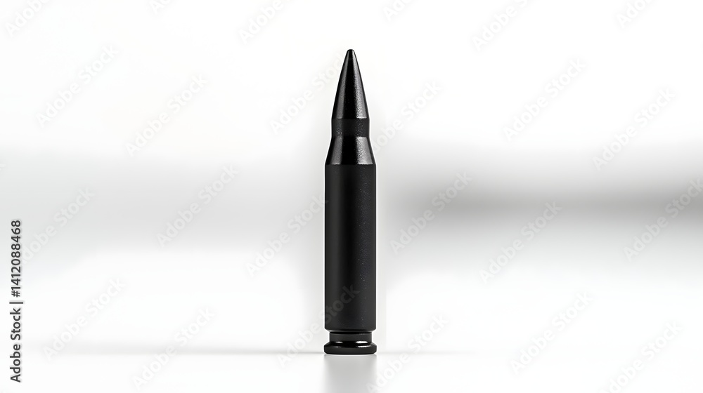 A single sharp pointed bullet coated in a sleek black matte finish placed against a clean minimalist white background creating a simple elegant and symbolic visual representation A single sharp pointed bullet coated in a sleek black matte finish placed against a clean minimalist white background creating a simple elegant and symbolic visual representation