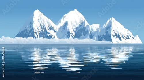 Wallpaper Mural Three towering icebergs dominate a serene seascape, their sharp peaks glistening in sunlight, while tranquil waters reflect their magnificent outlines. A perfect representation of nature's beauty Torontodigital.ca