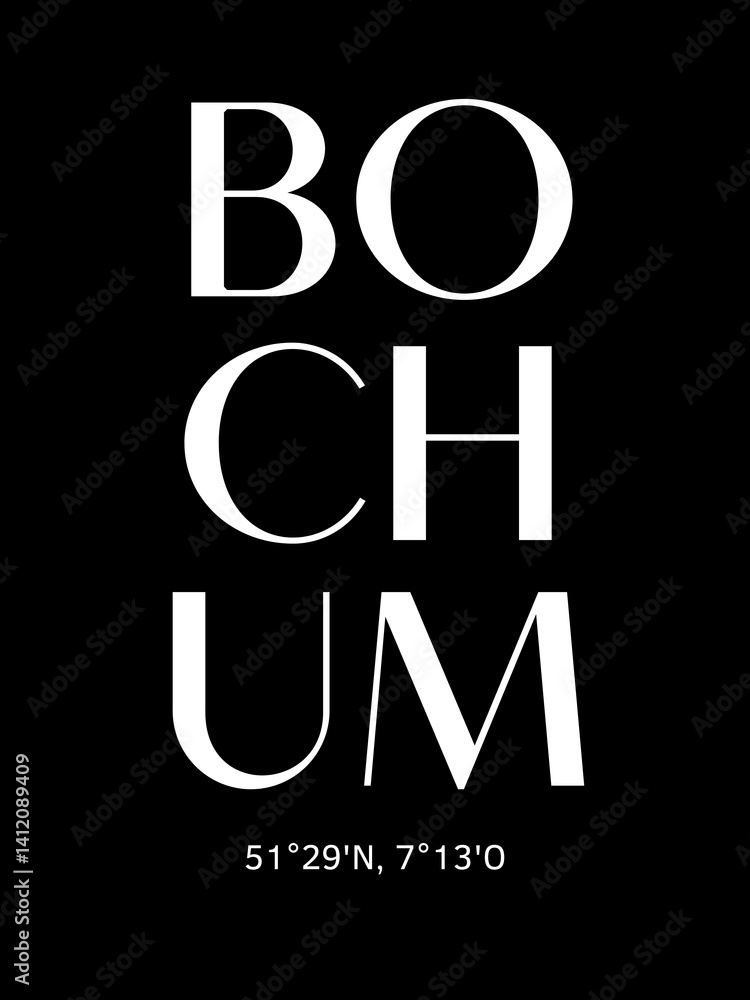 custom made wallpaper toronto digitalStadtname Bochum auf schwarzem Hintergrund und seine Koordinaten
