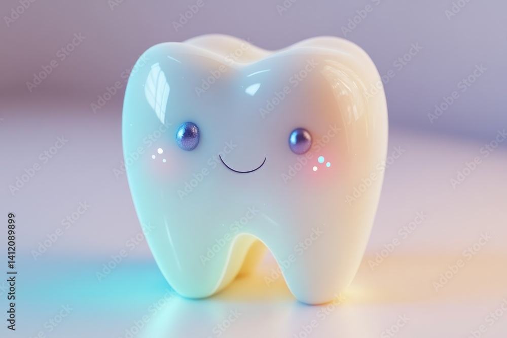 A cute cartoon tooth with a happy face, promoting dental health and hygiene. A cute cartoon tooth with a happy face, promoting dental health and hygiene.