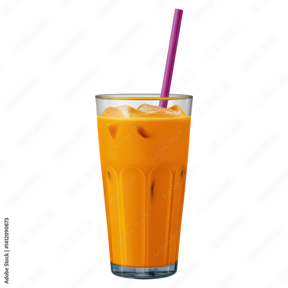 Refreshing Orange Drink with Ice and Straw in Glass, isolated on transparent background. Refreshing Orange Drink with Ice and Straw in Glass, isolated on transparent background.