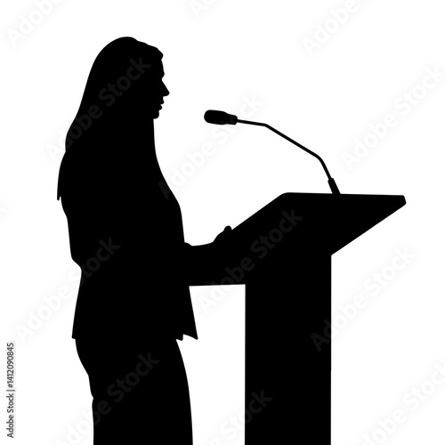 Silhouette of presenter giving report at podium, public speaking importance