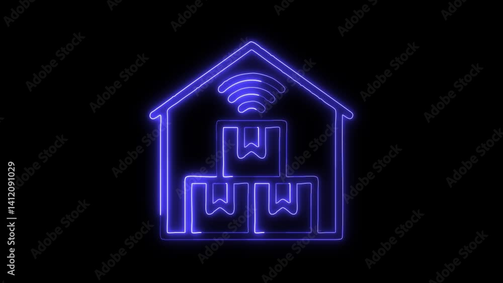 Glowing neon Storehouse wifi icon isolated on black background. HD Video motion graphic animation Glowing neon Storehouse wifi icon isolated on black background. HD Video motion graphic animation