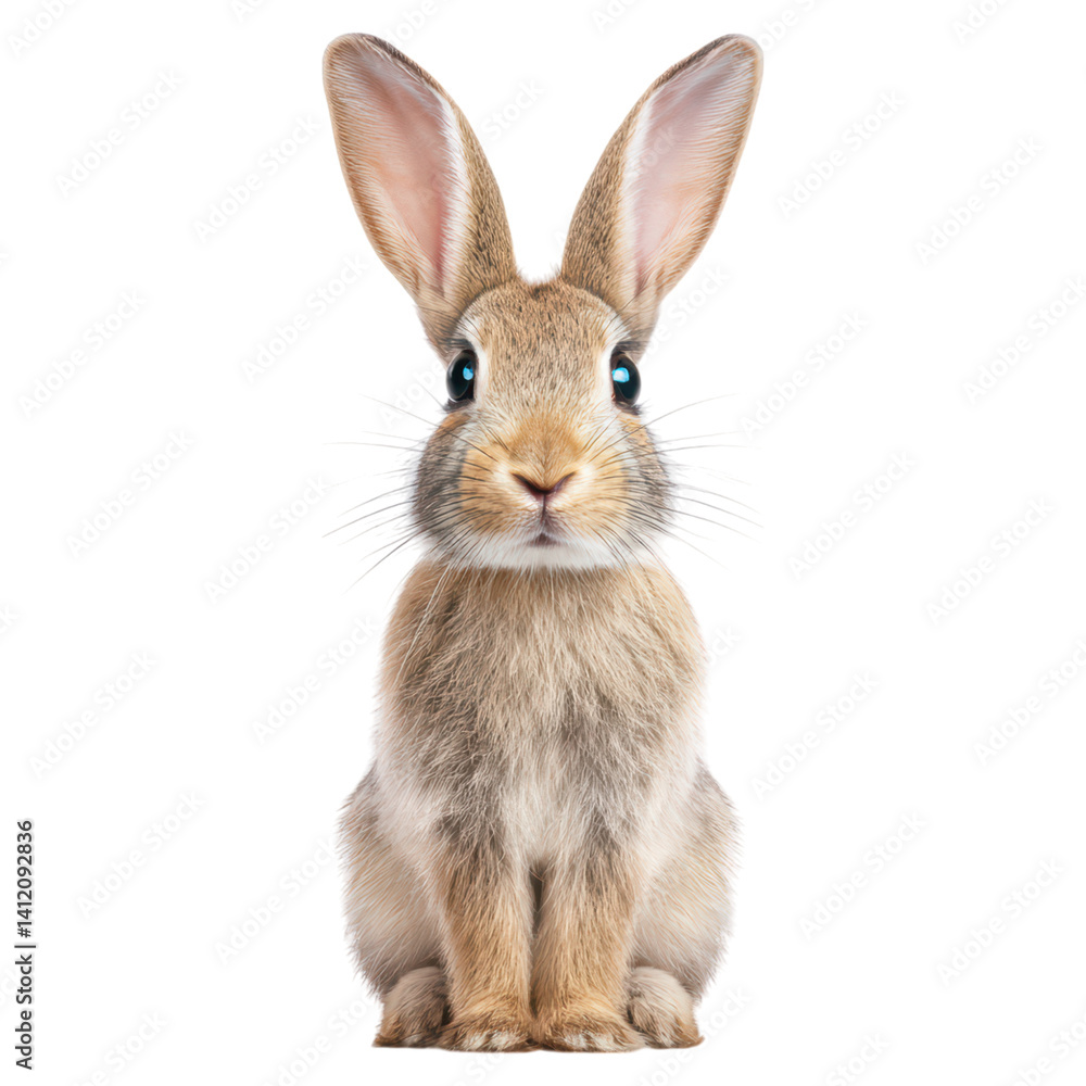 Fototapeta premium Adorable Brown Rabbit with Fluffy Fur and Bright Eyes, isolated on transparent background.