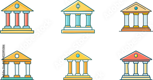 Bank building vector icon with pillars, clean outline style, clear and intuitive design, ideal for financial institutions and banking websites
