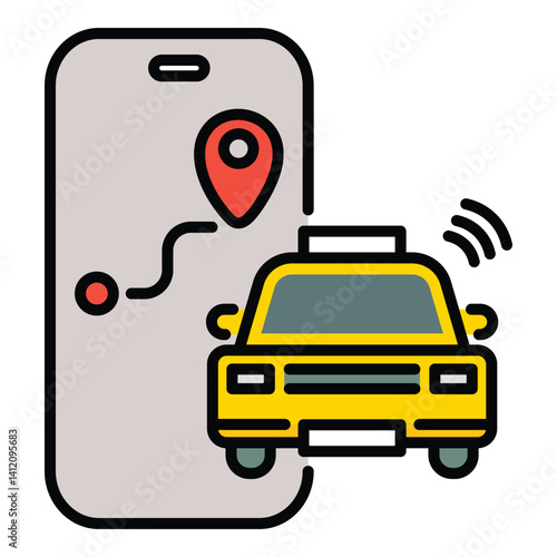 A mobile app for hail ride service booking color icon, symbolizing convenient transportation and on-demand rides 