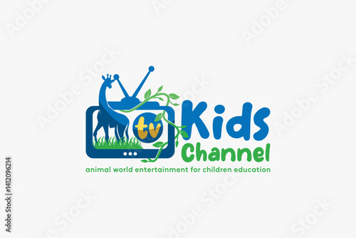 Children's channel logo for the world of education. Television logo and giraffe animal
