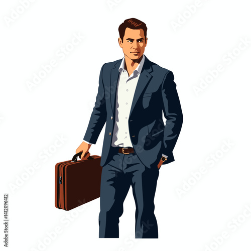 Confident businessman holding briefcase, professional pop art illustration