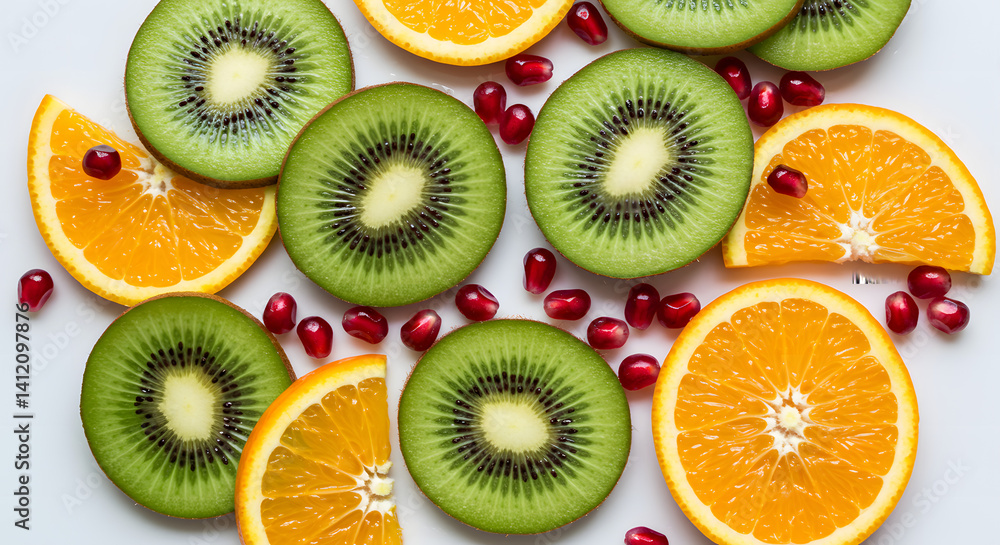 Vibrant Citrus and Kiwi Fruit Flat Lay Vibrant Citrus and Kiwi Fruit Flat Lay