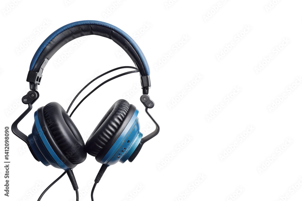 Stylish blue headphones resting on a clean surface ready for a vibrant listening experience isolated on transparent background Stylish blue headphones resting on a clean surface ready for a vibrant listening experience isolated on transparent background