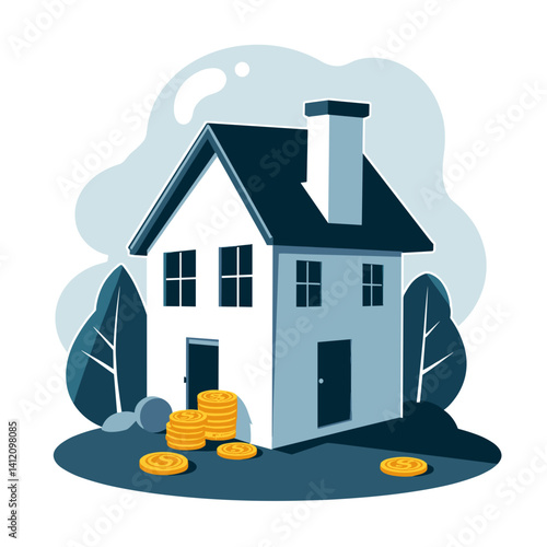 Stylish house with coins in pop art design, investment concept