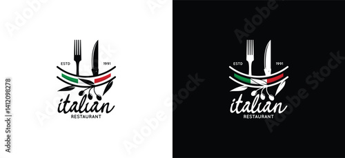 Italian restaurant logo design with natural olive vector symbol