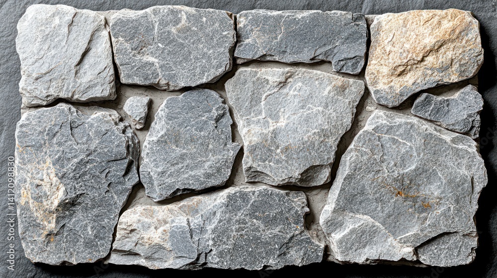 Fototapeta premium Natural stone wall panel showcasing the beauty of textured gray rock pieces