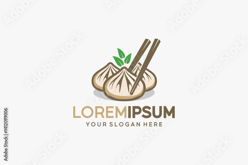 Vector illustration of Xiao Long Bao or shoronpou dumpling food logo with chopsticks