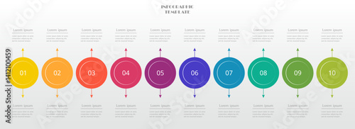 Step by step creative infographic template with 10 options, parts or processes.
