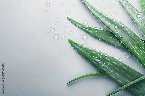 Fresh Aloe Vera Leaves with Moisture Droplets on Light Background – Botanical Wellness Image