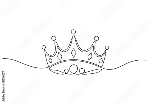 Continuous one line drawing of a royal crown with minimalist design and elegant single line contour

