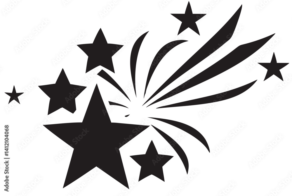 A celebratory burst of stars igniting joy and excitement, a simple black and white graphic design. A celebratory burst of stars igniting joy and excitement, a simple black and white graphic design.
