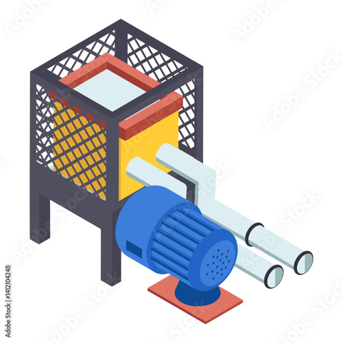 Single-stage radial-flow pump with membrane isometric Concept vector icon design, Water Treatment Purification Plant symbol, Environment Friendly Industry Sign, Desalination Biotechnology illustration