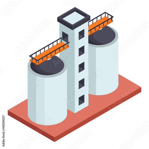 sludge storage components isometric Concept, Silos Deep Cone vector icon design, Water Treatment Purification Plant symbol, Environment Friendly Industry Sign, Desalination Biotechnology illustration