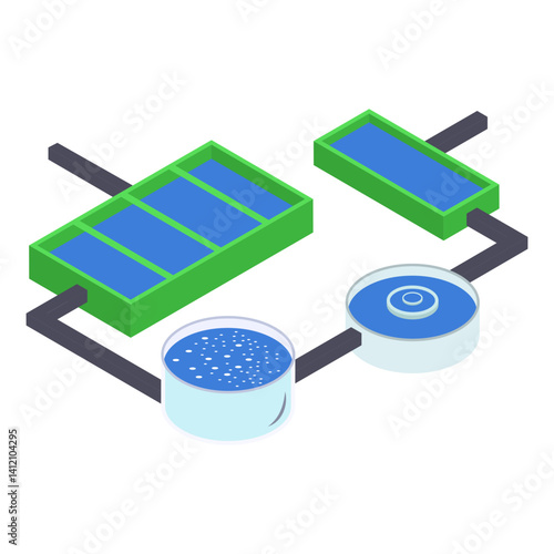 Typical drinking water treatment processes isoemtric Concept vector icon design, Water Treatment Purification Plant symbol, Environment Friendly Industry Sign, Desalination Biotechnology illustration