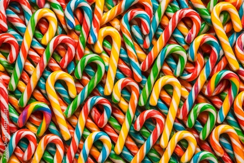 Colorful Candy Canes Arranged in a Festive Pattern for Holiday Celebrations a...
