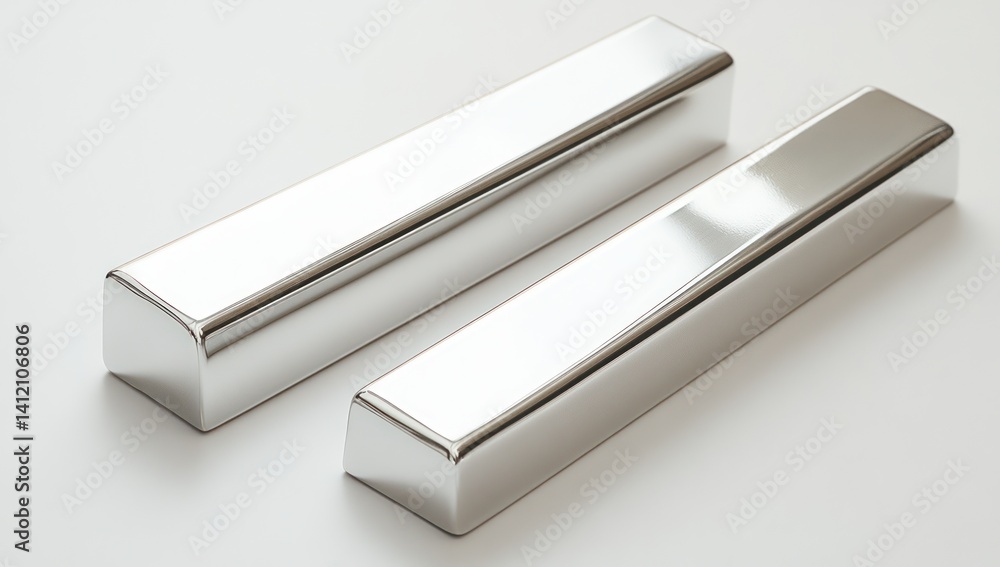 Two chrome metal bars on white background. Possible use Product photography Two chrome metal bars on white background. Possible use Product photography