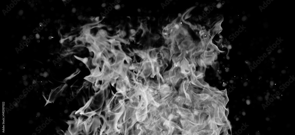 Obraz premium Panoramic view blurred fire on isolated background. Perfect explosion effect for decoration and covering on black background. Concept burn flame and light texture overlays.