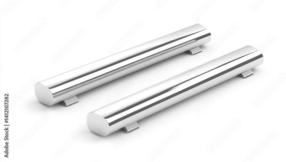 Two chrome cylinders, automotive style, accessories, on white background, for use in automotive design Two chrome cylinders, automotive style, accessories, on white background, for use in automotive design