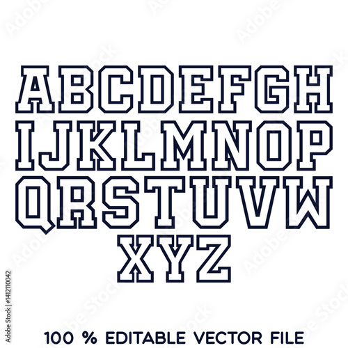 Classic college font. Vintage sport font in american style for football, baseball or basketball logos and t-shirt. Athletic department typeface, varsity style font. Vector