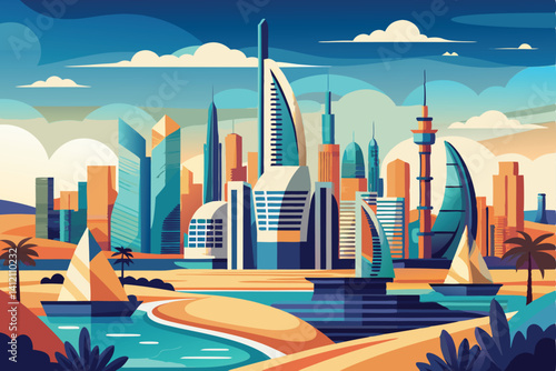 Modern Dubai City Vector Art
