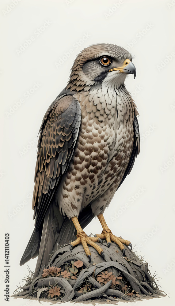 Fototapeta premium stealthy common nighthawk perched, blending into its surroundings with mottled feathers